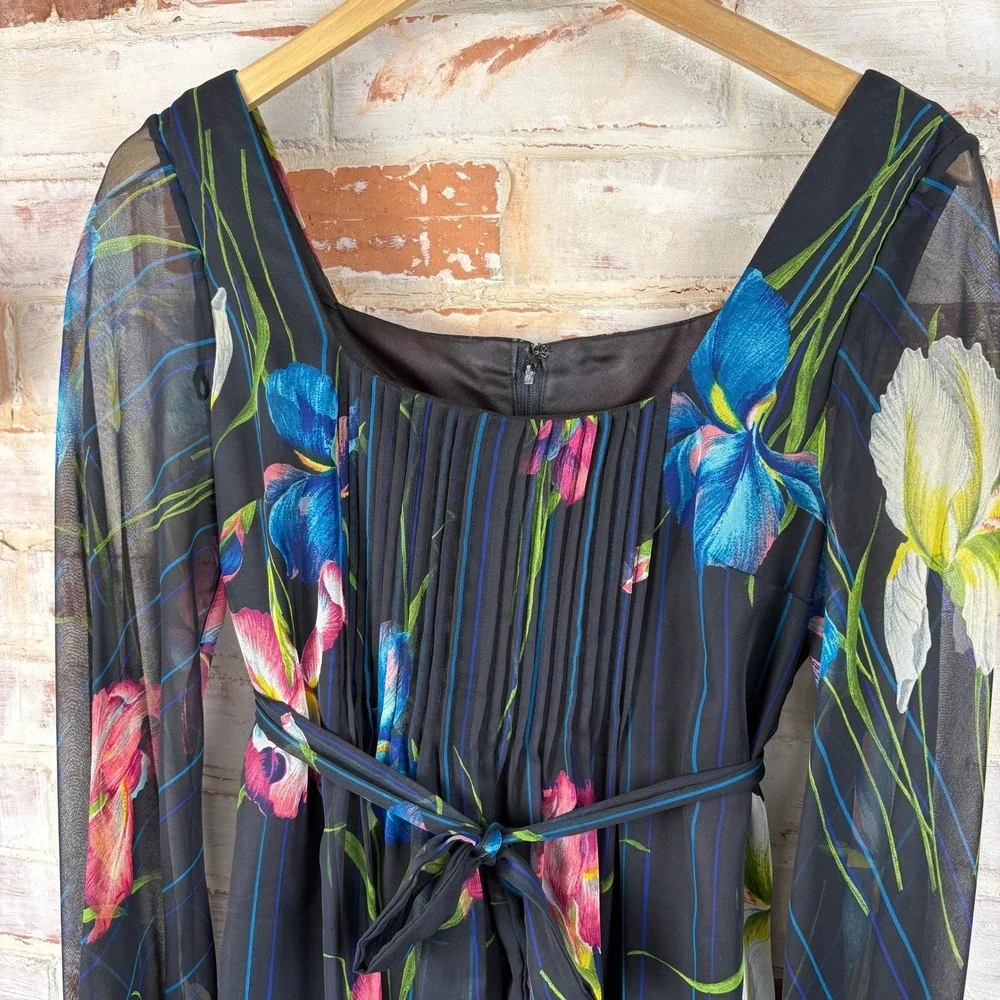 Vintage 1970s Chiffon Floral Dress Sheer Sleeve Romantic Prairie‎ Evening
